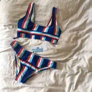 Cupshe Blue and Red Striped Bikini Size M